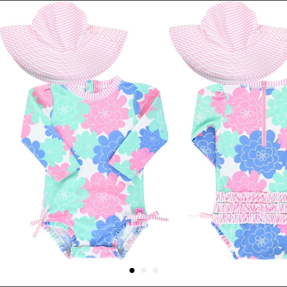 rufflebutts pastel one piece rash guard swimsuit & floppy hat
